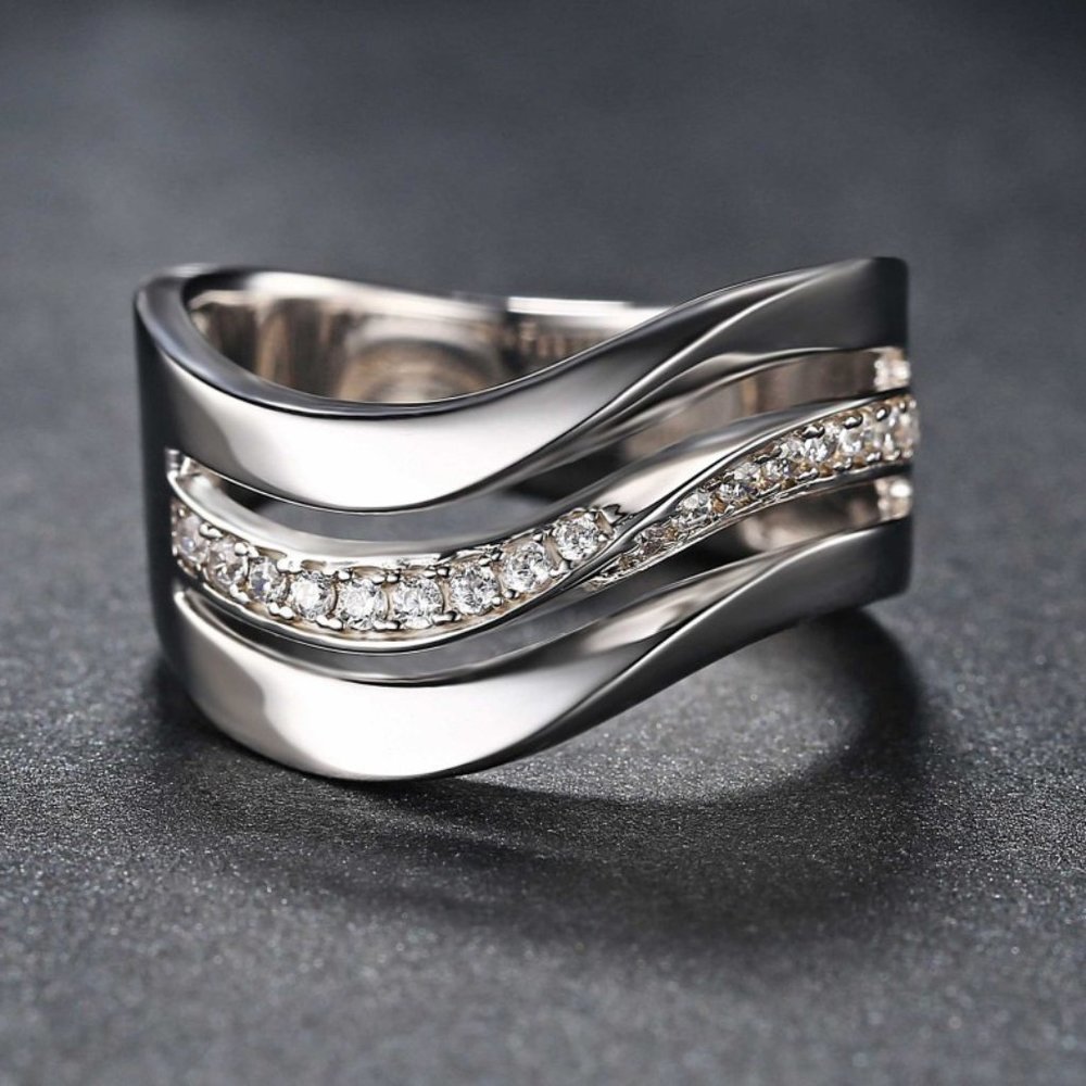 ✨ Refine Three Layers Wave Zircon Macro Pave Rings for Women, PD389